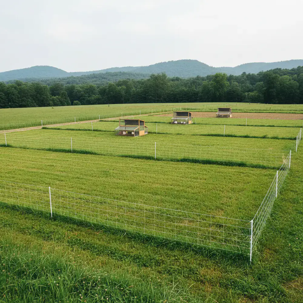 Fresh green pasture prepared for poultry rotation